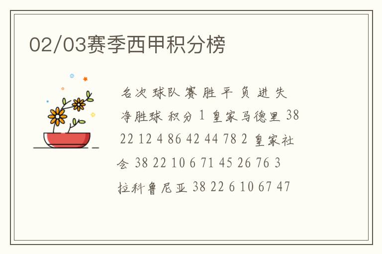 02/03赛季西甲积分榜