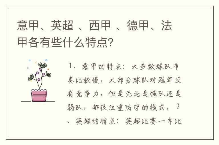 意甲、英超 、西甲 、德甲、法甲各有些什么特点?