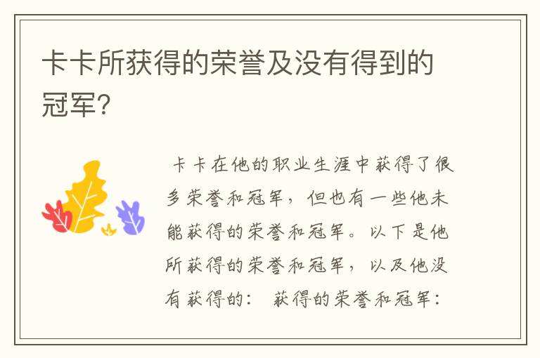 卡卡所获得的荣誉及没有得到的冠军?