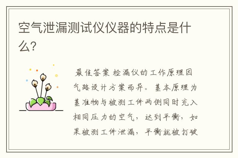 空气泄漏测试仪仪器的特点是什么?