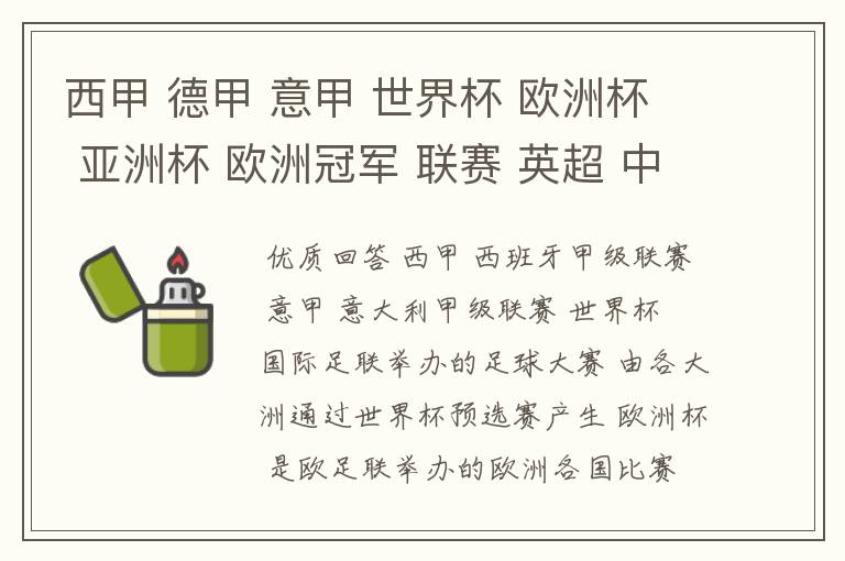 西甲 德甲 意甲 世界杯 欧洲杯 亚洲杯 欧洲冠军 联赛 英超 中超 分别是什么意思啊?