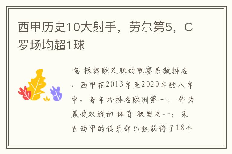 西甲历史10大射手,劳尔第5,C罗场均超1球