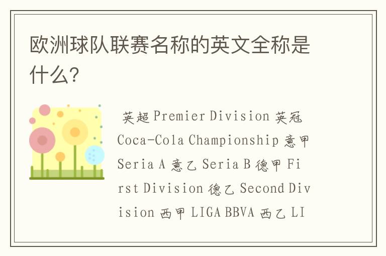 欧洲球队联赛名称的英文全称是什么?