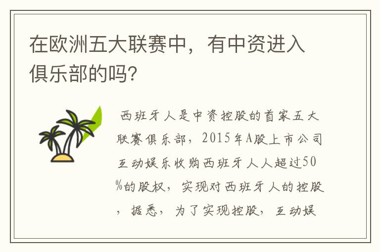 在欧洲五大联赛中,有中资进入俱乐部的吗?
