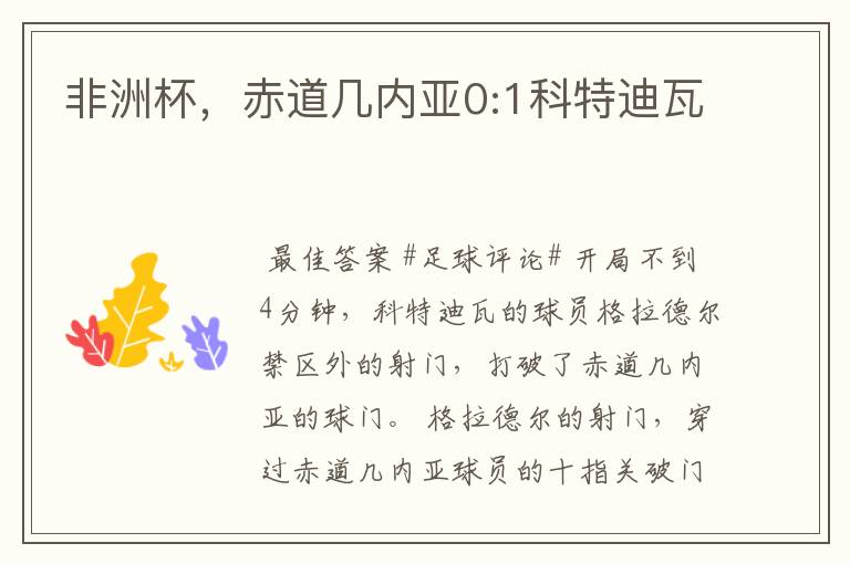 非洲杯,赤道几内亚0:1科特迪瓦