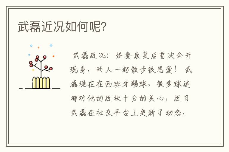 武磊近况如何呢?
