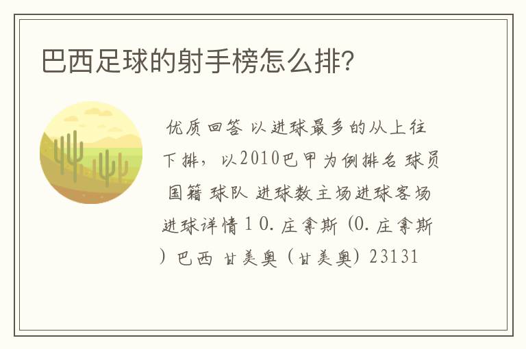 巴西足球的射手榜怎么排?