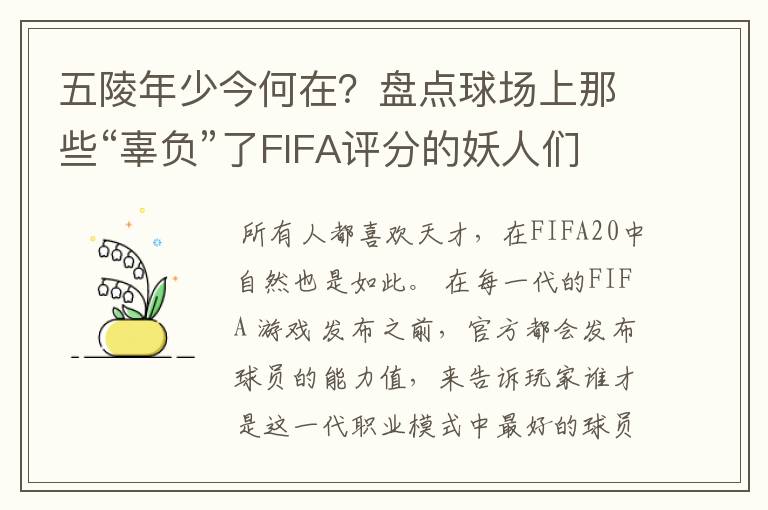 五陵年少今何在?盘点球场上那些“辜负”了FIFA评分的妖人们