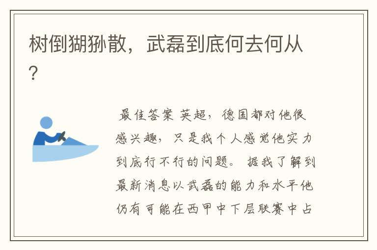 树倒猢狲散,武磊到底何去何从?