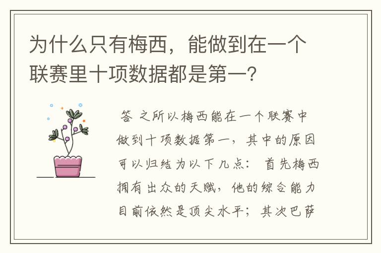 为什么只有梅西,能做到在一个联赛里十项数据都是第一?