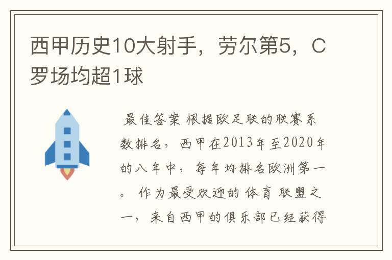 西甲历史10大射手,劳尔第5,C罗场均超1球