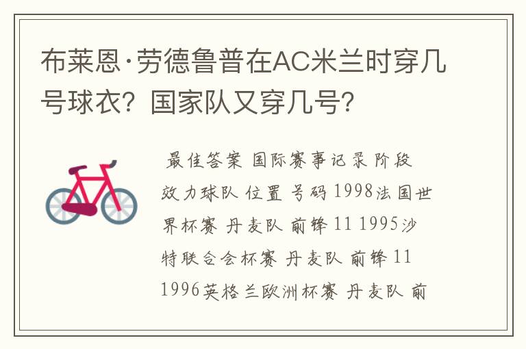 布莱恩·劳德鲁普在AC米兰时穿几号球衣?国家队又穿几号?