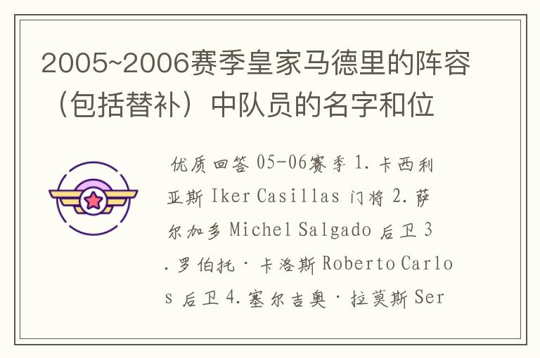 2005~2006赛季皇家马德里的阵容(包括替补)中队员的名字和位置?