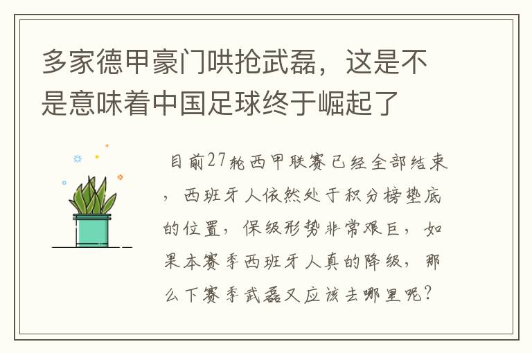 多家德甲豪门哄抢武磊,这是不是意味着中国足球终于崛起了