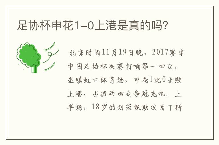 足协杯申花1-0上港是真的吗？