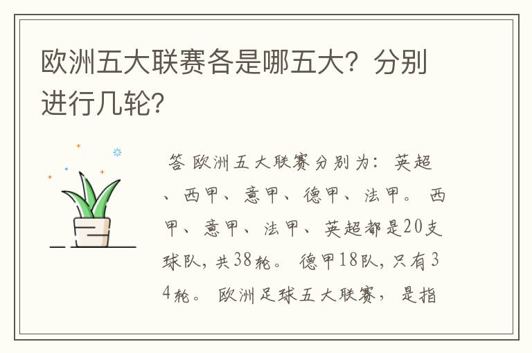 欧洲五大联赛各是哪五大?分别进行几轮?