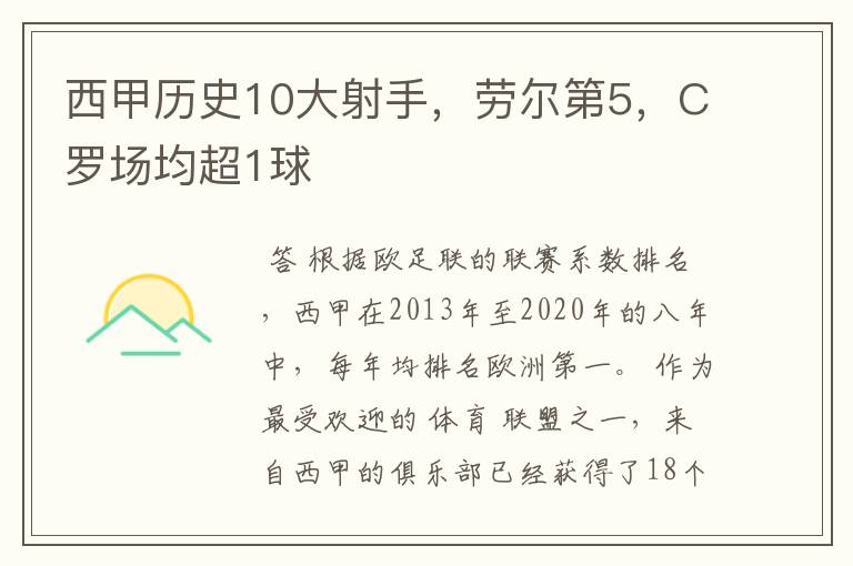 西甲历史10大射手,劳尔第5,C罗场均超1球