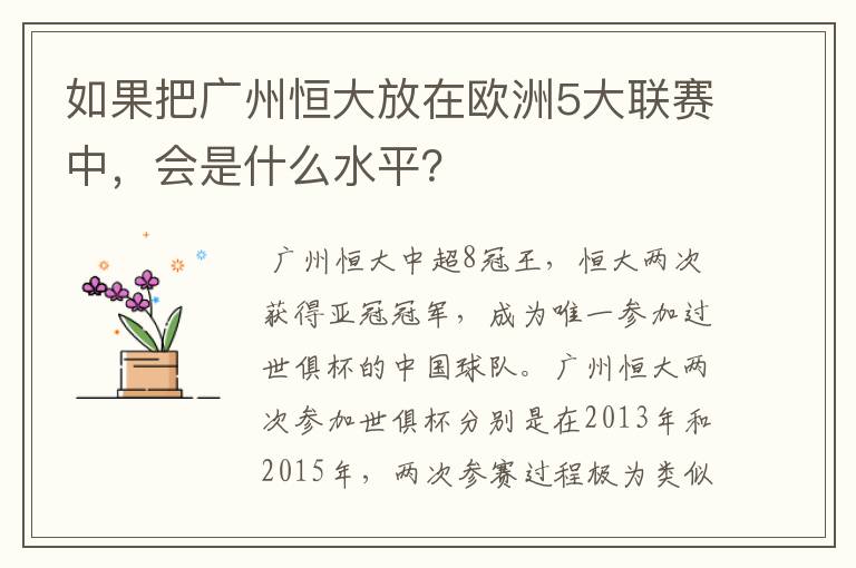 如果把广州恒大放在欧洲5大联赛中,会是什么水平?