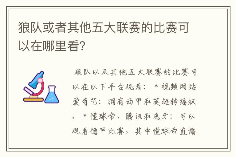 狼队或者其他五大联赛的比赛可以在哪里看?