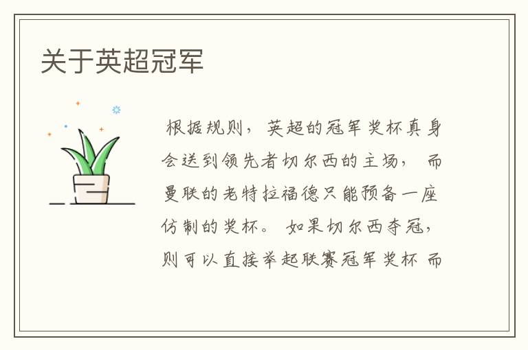 关于英超冠军