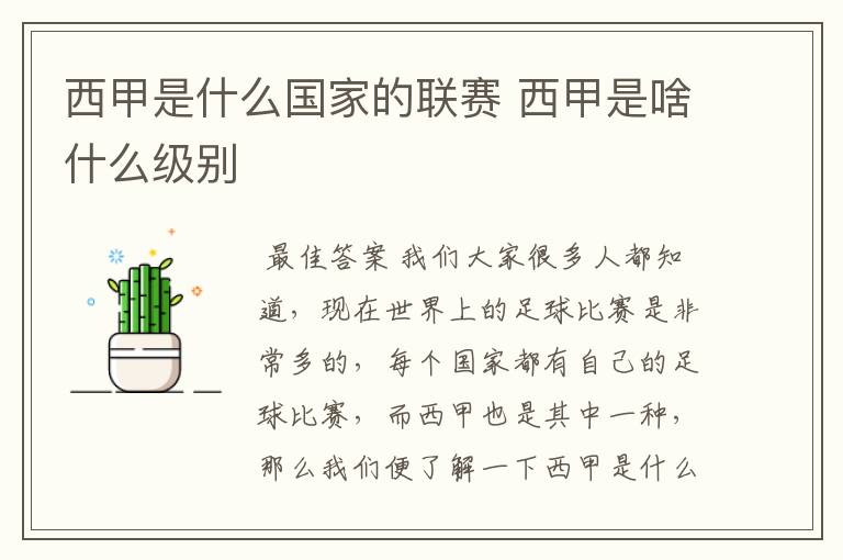 西甲是什么国家的联赛 西甲是啥什么级别