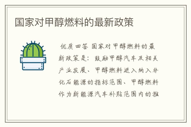 国家对甲醇燃料的最新政策