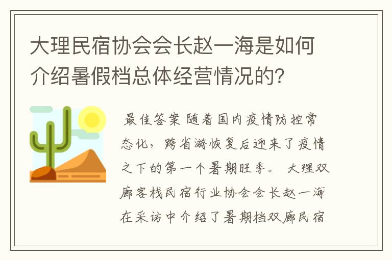 大理民宿协会会长赵一海是如何介绍暑假档总体经营情况的?