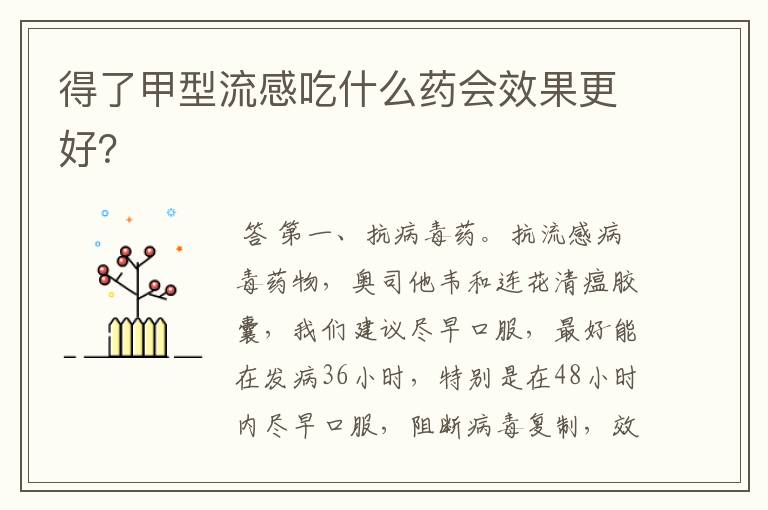 得了甲型流感吃什么药会效果更好?