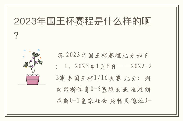 2023年国王杯赛程是什么样的啊?