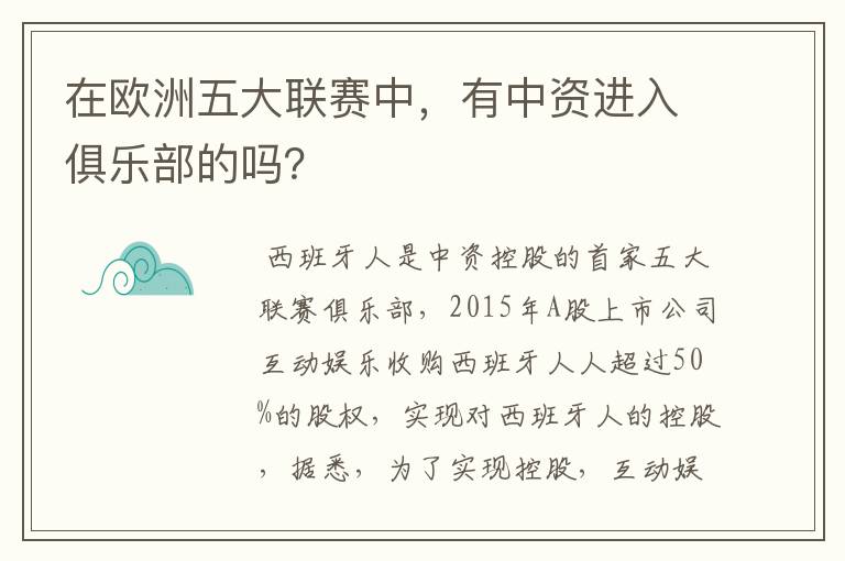 在欧洲五大联赛中,有中资进入俱乐部的吗?