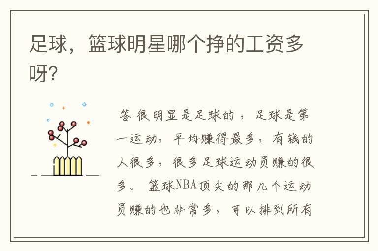 足球,篮球明星哪个挣的工资多呀?