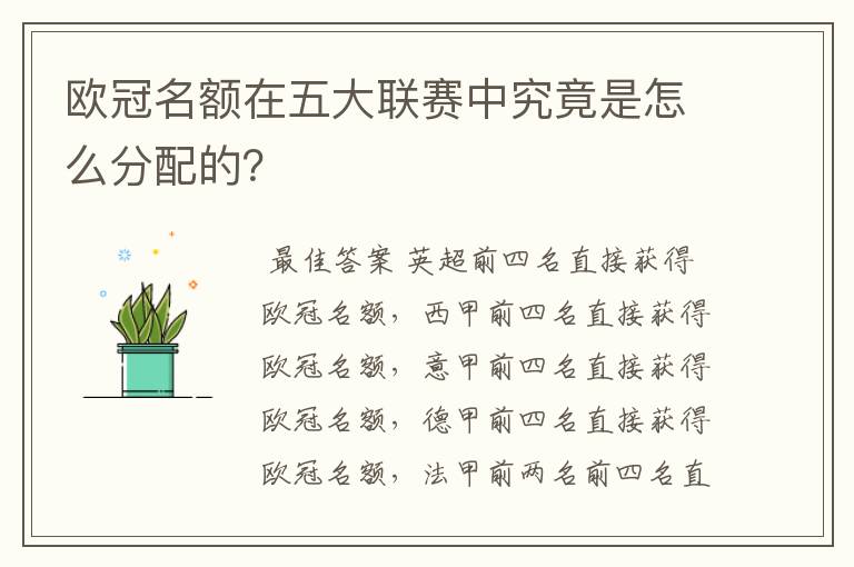 欧冠名额在五大联赛中究竟是怎么分配的?