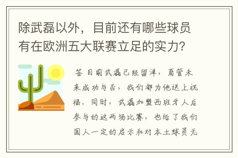 除武磊以外,目前还有哪些球员有在欧洲五大联赛立足的实力?