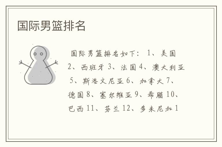 国际男篮排名
