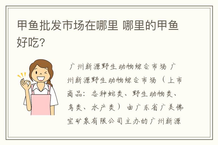 甲鱼批发市场在哪里 哪里的甲鱼好吃?
