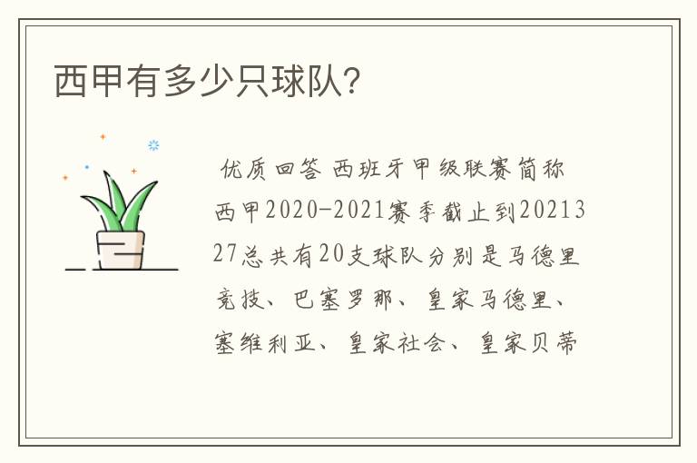 西甲有多少只球队?