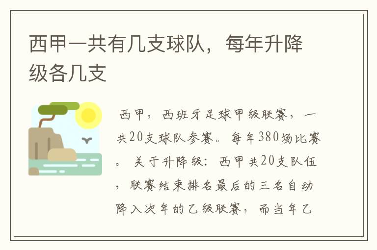 西甲一共有几支球队,每年升降级各几支