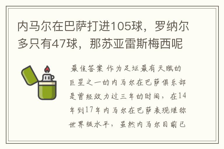 内马尔在巴萨打进105球,罗纳尔多只有47球,那苏亚雷斯梅西呢