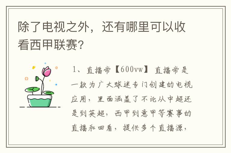 除了电视之外,还有哪里可以收看西甲联赛?
