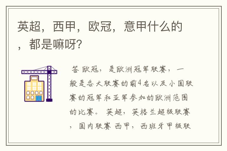 英超,西甲,欧冠,意甲什么的,都是嘛呀?