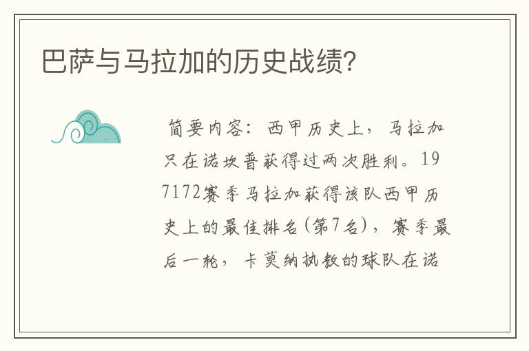 巴萨与马拉加的历史战绩?