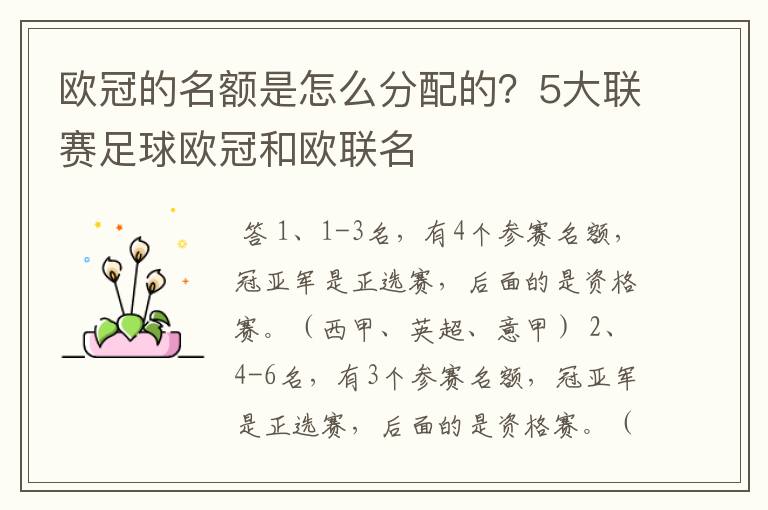 欧冠的名额是怎么分配的?5大联赛足球欧冠和欧联名