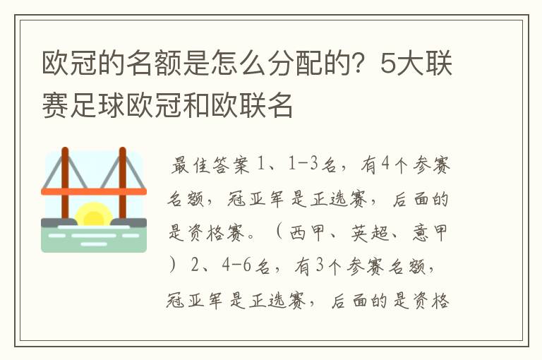 欧冠的名额是怎么分配的?5大联赛足球欧冠和欧联名