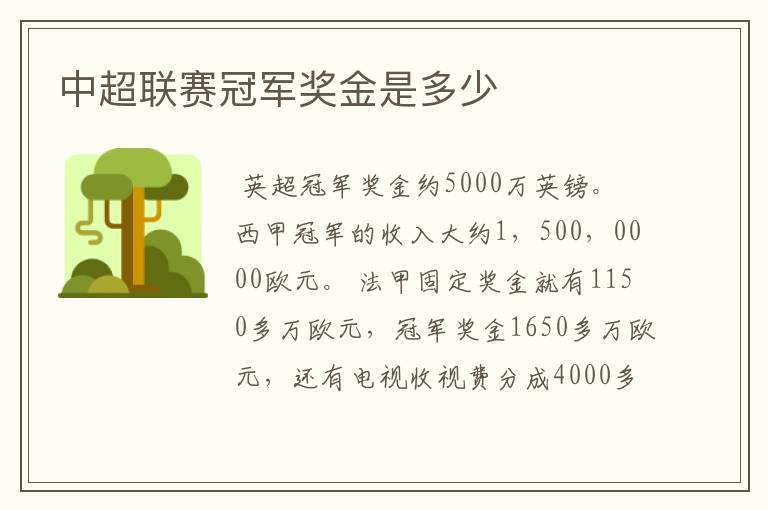 中超联赛冠军奖金是多少