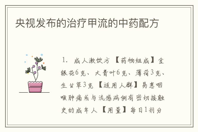 央视发布的治疗甲流的中药配方
