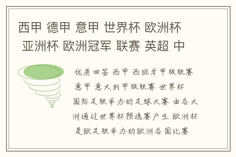 西甲 德甲 意甲 世界杯 欧洲杯 亚洲杯 欧洲冠军 联赛 英超 中超 分别是什么意思啊?