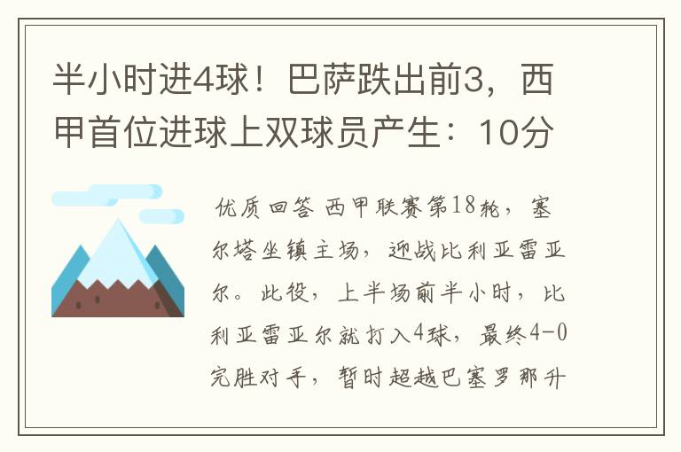 半小时进4球!巴萨跌出前3,西甲首位进球上双球员产生:10分