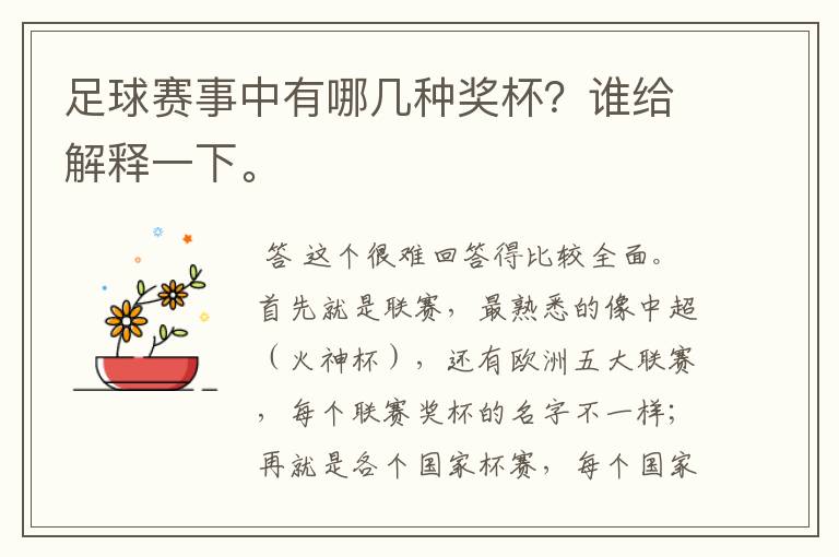 足球赛事中有哪几种奖杯?谁给解释一下。