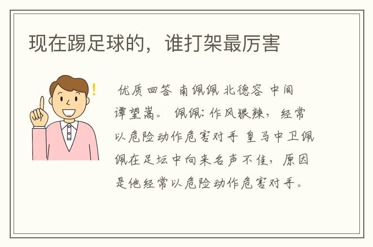 现在踢足球的,谁打架最厉害