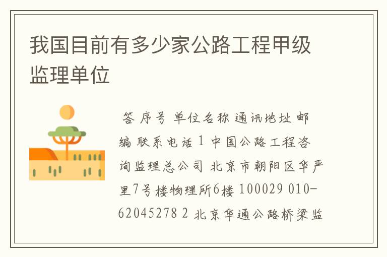 我国目前有多少家公路工程甲级监理单位